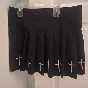 Black Pleated Skirt with Cross Design